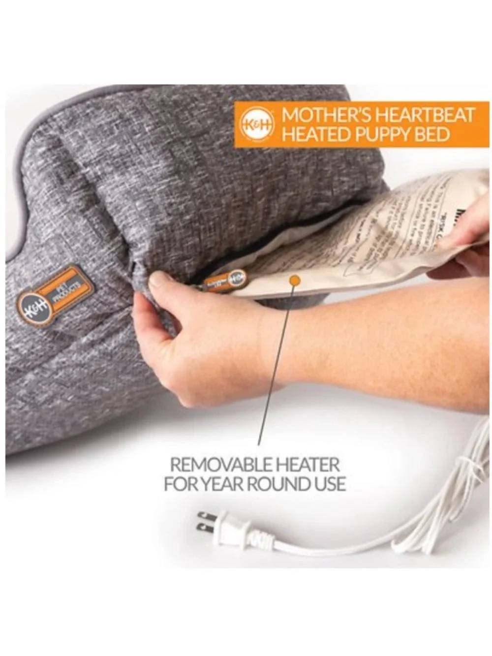 K&H Pet Products Mother’s Heartbeat Heated Bolster Puppy Bed, large breed